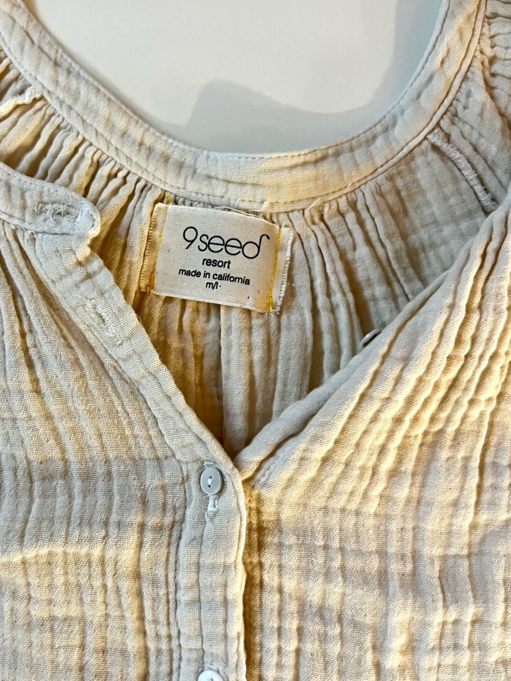 9seed Resort California Ivory Cotton Gauze Boho Coastal Button Front Top Size M